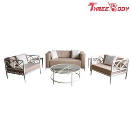 China 4 Seater fora da tabela e das cadeiras, sofá de alumínio do quadro branco ajustado para o hotel do pátio fábrica