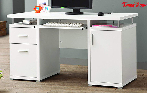 Mesa moderna do computador da placa oca, mesa contemporânea do computador com 2 gavetas e armário