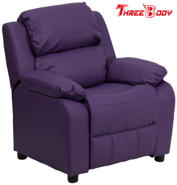 Cadeira do Recliner das crianças confortáveis, cadeira roxa do Recliner da criança do vinil com braços do armazenamento