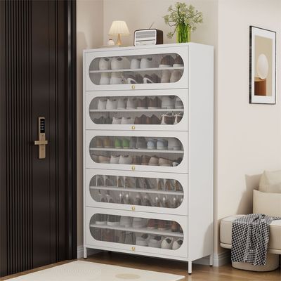Armário de armazenamento de sapatos de aço de várias camadas à prova de poeira de grande capacidade para entrada de casa, porta exterior de casa, corredor de elevador